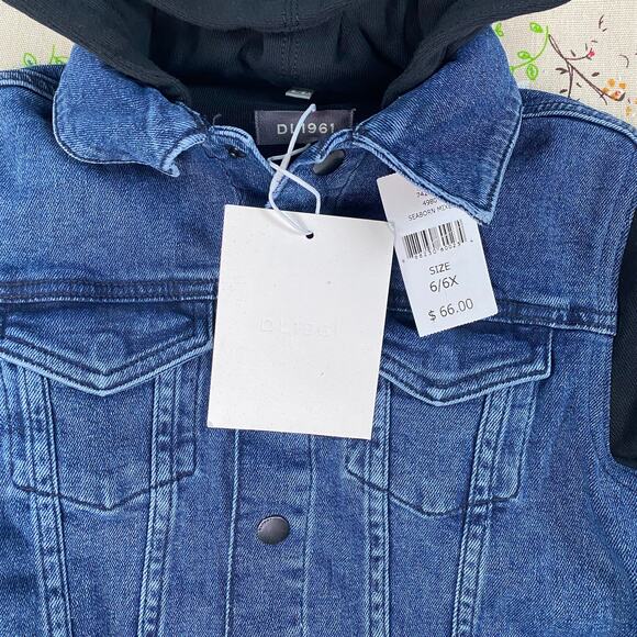 DL1961 Kids Manning Jacket Denim Hooded Sweater Blue Black Sz 6 / 6X Cotton Warm - Picture 6 of 11